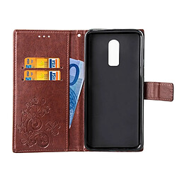 Acheter Wewoo Coque Étui en cuir à motif de fleurs pressées Lucky Clover pour OnePlus 6T, avec support et logements pour cartes, portefeuille dragonne (brun)