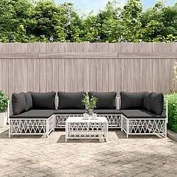 vidaXL Salon de jardin 7 pcs avec coussins blanc acier