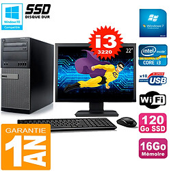 PC Tour DELL 7010 Ecran 22" Core I3-3220 RAM 16Go Disque 120 Go SSD Wifi W7 - Occasion