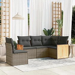 Maison Chic Salon de jardin 5 pcs avec coussins | Ensemble de Table et chaises | Mobilier d'Extérieur gris résine tressée -GKD98313