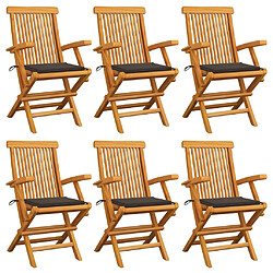 vidaXL Chaises de jardin avec coussins taupe lot de 6 Bois teck massif