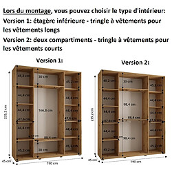 Abiks Meble Armoire à portes coulissantes Davos 2 H235.2 x L190 x P45 3 portes coulissante (Blanc/Blanc/Noir) pas cher