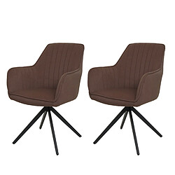 Decoshop26 Lot de 2 chaises de salle à manger pivotant avec accoudoir forme arrondie avec coutures décoratives cadre métal et tissu marron 04_0007372