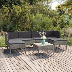 vidaXL Salon de jardin 7 pcs avec coussins résine tressée gris