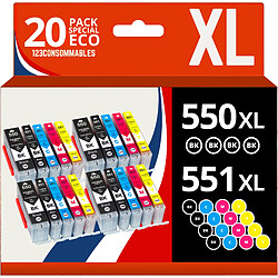 123CONSOMMABLES - PGI550/CLI551 XL - Cartouches Encre Compatible avec Canon 550 551 pour Pixma MX925 iP7200 iP7250 MG5650 MG7550 MG6350 MG6650 MX725 MX920 (8 Noir / 4 Cyan / 4 Magenta / 4 Jaune)