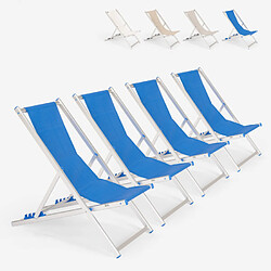 Beach And Garden Design 4 transats chaises de plage pliantes réglables en aluminium Riccione Gold, Couleur: Bleu