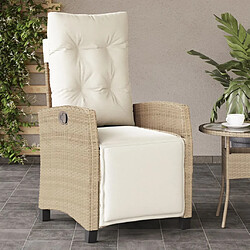 vidaXL Chaise inclinable de jardin et repose-pied beige résine tressée