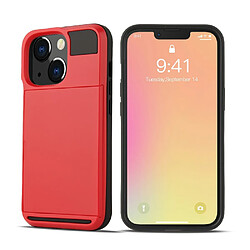 Coque en TPU anti-rayures avec porte-cartes coulissant rouge pour votre Apple iPhone 13 Pro 6.1 pouces