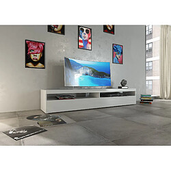 Alter Meuble TV de salon, Made in Italy, Meuble TV avec 1 porte abattante et étagères, cm 200x45h36, couleur blanc brillant