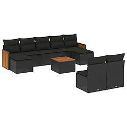 Maison Chic Salon de jardin 10 pcs avec coussins | Ensemble de Table et chaises | Mobilier d'Extérieur noir résine tressée -GKD86694