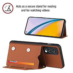 Coque en TPU + PU avec béquille et porte-cartes marron pour votre OnePlus Nord 2 5G