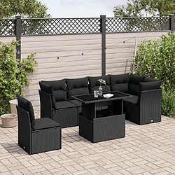 vidaXL Salon de jardin 7 pcs avec coussins noir résine tressée 