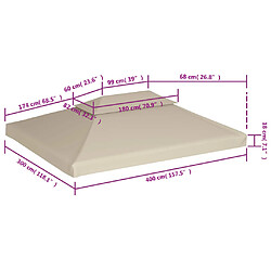 vidaXL Recouvrement de remplacement d'auvent 310 g/m² Beige 3 x 4 m pas cher