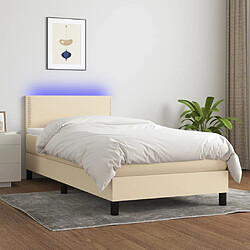 Sommier à lattes LED,Cadre à lattes de lit avec matelas pour Adulte Crème 90x190 cm Tissu -MN51719