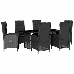 Maison Chic Ensemble à manger d'extérieur 7 pcs avec coussins,Salon de jardin,Mobilier de jardin Noir Résine tressée -GKD805130