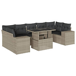 vidaXL Salon de jardin 8 pcs avec coussins gris clair résine tressée