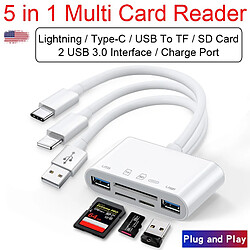 Universal Blanc 5 dans 1 lecteur de carte micro SD multifonctions lecteur flash appareil photo pour iPad Apple portable adaptateur USB type C Lightning | lecteur de carte