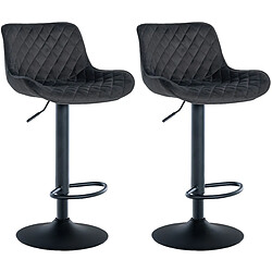 Decoshop26 Lot de 2 tabourets de bar réglable et pivotant assise en velours noir pieds métal noir TDB10607