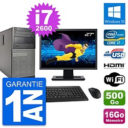 PC Tour Dell 390 MT Ecran 27" i7-2600 RAM 16Go Disque 500Go HDMI Windows 10 Wifi - Occasion