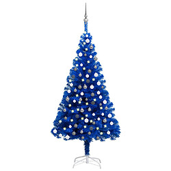 vidaXL Arbre de Noël artificiel pré-éclairé et boules bleu 180 cm PVC