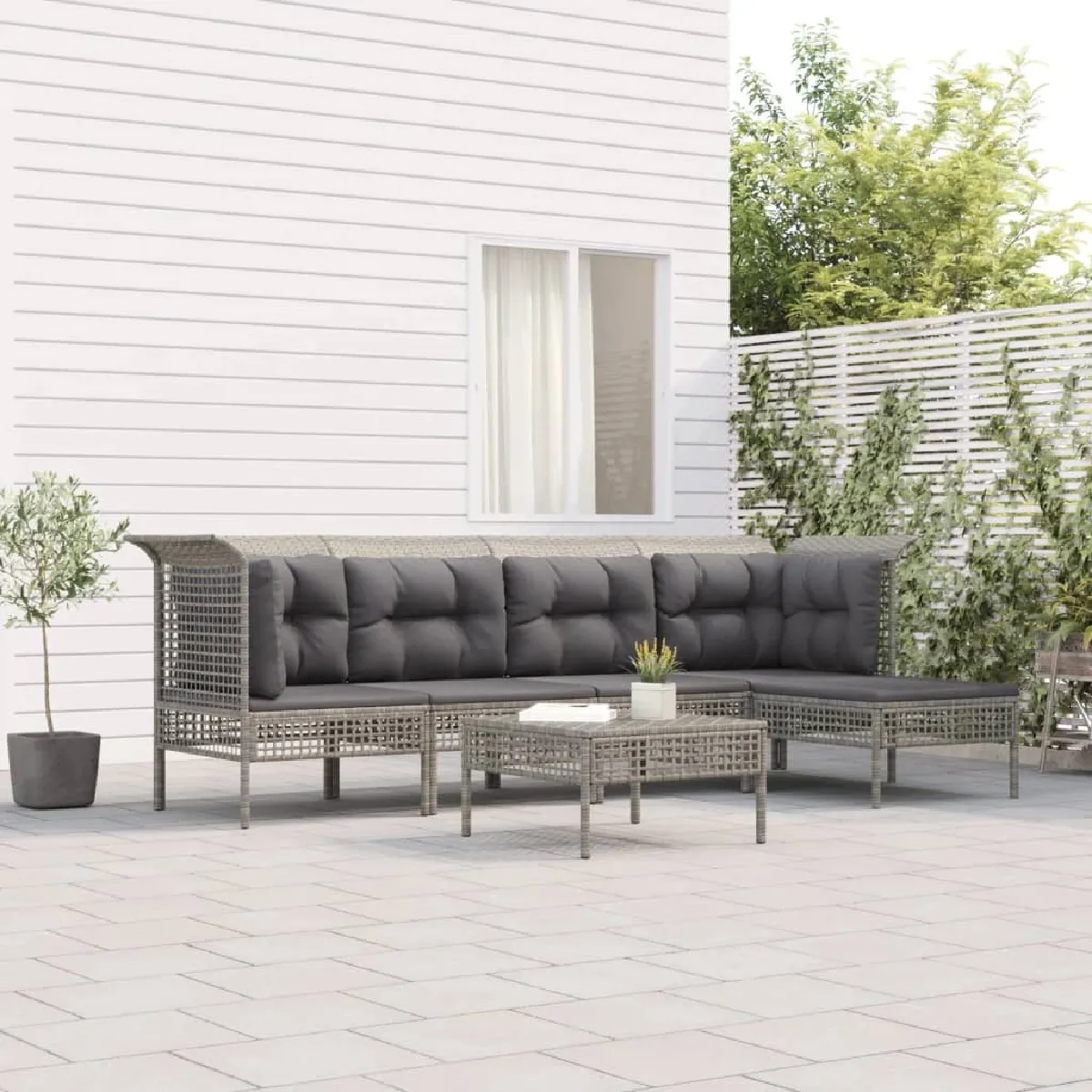 Maison Chic Salon de jardin 6 pcs + coussins - Mobilier/Meubles de jardin - Table et chaises d'extérieur Gris Résine tressée -MN76201