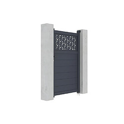 Avis Vente-Unique Portillon battant aluminium semi plein à motifs L103 x H166 cm anthracite - BAZIO