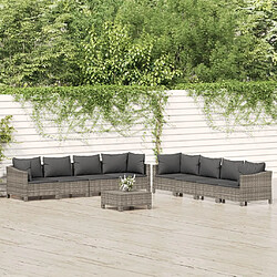 Maison Chic Salon de jardin 9 pcs + coussins - Mobilier/Meubles de jardin - Table et chaises d'extérieur Gris Résine tressée -MN14161