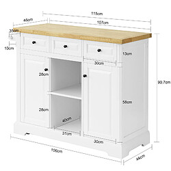 Acheter SoBuy FKW101-WN Desserte Roulante Meuble de Rangement Cuisine de Service Buffet Commode Bahut avec Plans de Travail