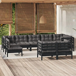 Maison Chic Salon de jardin 9 pcs + coussins - Mobilier/Meubles de jardin - Table et chaises d'extérieur Noir Bois de pin massif -MN52628