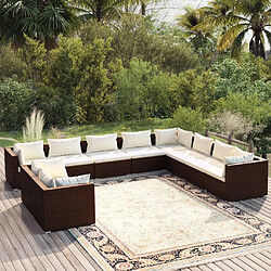 vidaXL Salon de jardin 10 pcs avec coussins marron résine tressée