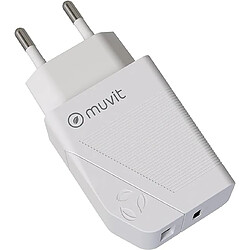 Acheter Muvit Chargeur Secteur avec Double Connecteur PD USB-C 20W - QC 3.0 USB-A 18 W Blanc