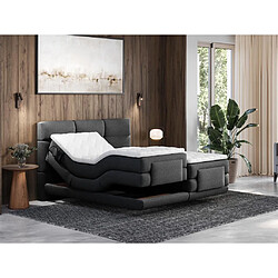 Vente-Unique Ensemble complet boxspring tête de lit capitonnée + sommiers relaxation électrique + matelas + surmatelas - 2 x 90 x 200 cm - Tissu - Anthracite - LODI de PALACIO