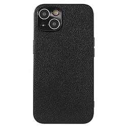 Coque en cuir véritable texture litchi noir pour votre iPhone 13 6.1 pouces