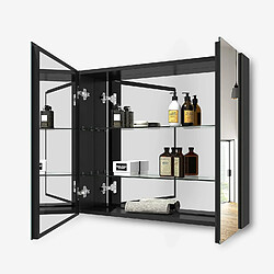 EMKE Armoire à miroir avec miroir poignée invisible Armoire miroir de salle de bain avec étagères en verre réglables en hauteur 75×65cm Noire