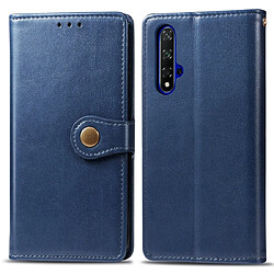 Wewoo Housse Coque Étui en cuir de protection pour téléphone portable avec boucle de couleur unie rétro lanière et cadre photo et fente carte et portefeuille et fonction de support Huawei Honor 20 bleu