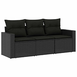 Maison Chic Salon de jardin 3 pcs avec coussins | Ensemble de Table et chaises | Mobilier d'Extérieur noir résine tressée -GKD97011