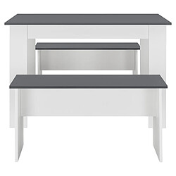 Avis Lot de Table et 2 Bancs Design Ensemble de Meubles de Salle à Manger Stylé pour 4 Personnes Panneau de Particules Mélaminé 110 x 70 x 73 cm Blanc Gris [en.casa]