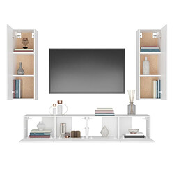 Maison Chic Ensemble de meubles TV 4 pcs | Banc TV Moderne pour salon | Meuble de Rangement - Blanc Bois d'ingénierie -MN41159 pas cher