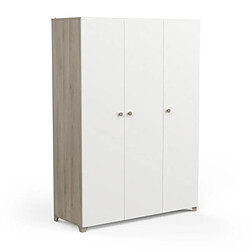 Dansmamaison Armoire penderie + lingère 3 portes battantes Blanc/Chêne clair - ZILY