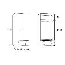 Inside 75 Armoire 2 portes 2 tiroirs 104,1 x 57,5 x 220 cm