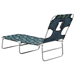 Helloshop26 Transat chaise longue bain de soleil lit de jardin terrasse meuble d'extérieur avec coussin de tête acier motif de feuilles 02_0012444 pas cher