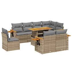 vidaXL Salon de jardin avec coussins 9 pcs beige résine tressée