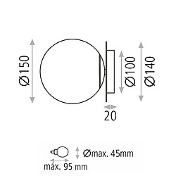 Acb Applique Parma 1x15W Opale Noir Mate