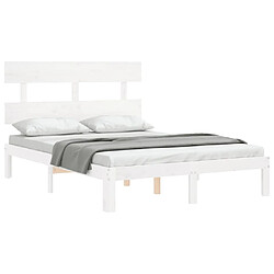 Acheter Maison Chic Cadre/structure de lit avec tête de lit pour adulte - Lit Moderne Chambre blanc 140x190 cm bois massif -MN40688