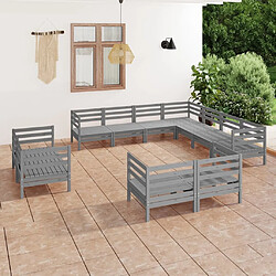 vidaXL Salon de jardin 11 pcs Bois de pin massif Gris