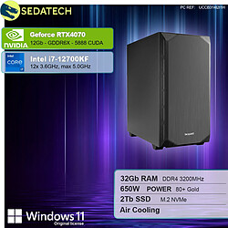 Sedatech PC Gamer Silent Silent • Intel i7-12700KF • RTX4070 • 32Go RAM • 2To SSD M.2 • Windows 11