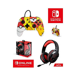 Pack Manette SWITCH Filaire Nintendo Pokémon Pikachu Pop Art Officielle + Casque Gamer PRO H3 Rouge SPIRIT OF GAMER SWITCH