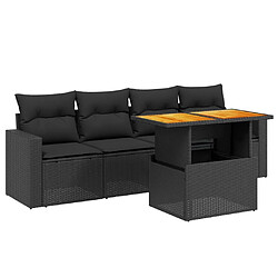 Maison Chic Ensemble de 5 Tables et chaises d'extérieur avec coussins,Salon de jardin noir résine tressée -GKD491726