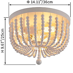 Stoex Lampe De Plafond Moderne Luminaire Plafonnier De Style Campagnard Plafonnier Rétro Perles En Bois E27 Blanc Pour Chambre Cuisine Salle À Manger pas cher