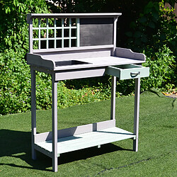 Acheter Outsunny Table de rempotage jardinage multi-équipée tiroir, étagère, évier dim. 92L x 43l x 120H cm bois massif pin pré-huilé gris vert menthe